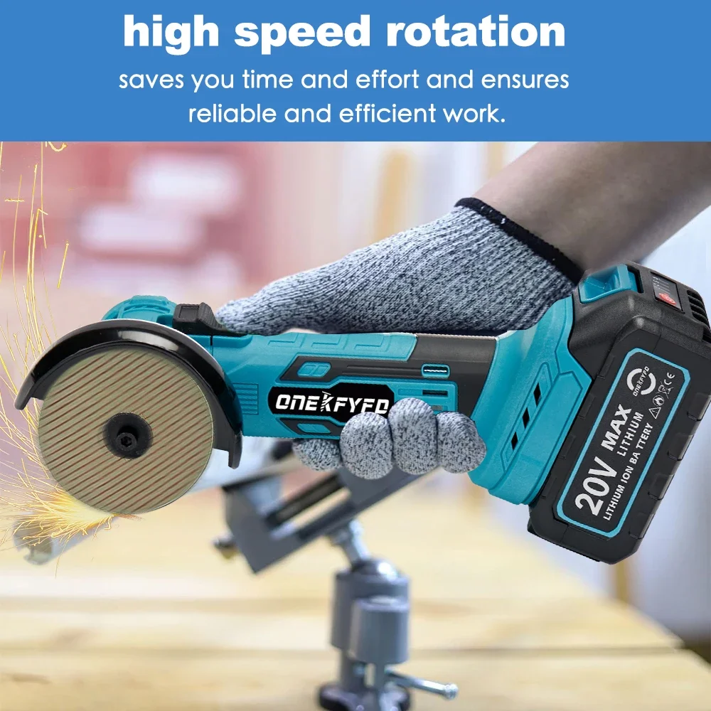 Brushless Mini 3inch Angle Grinder 76mm Polishing Cutting Machine Rotatable Cordless Woodworking Grinder For 18V Makita Battery