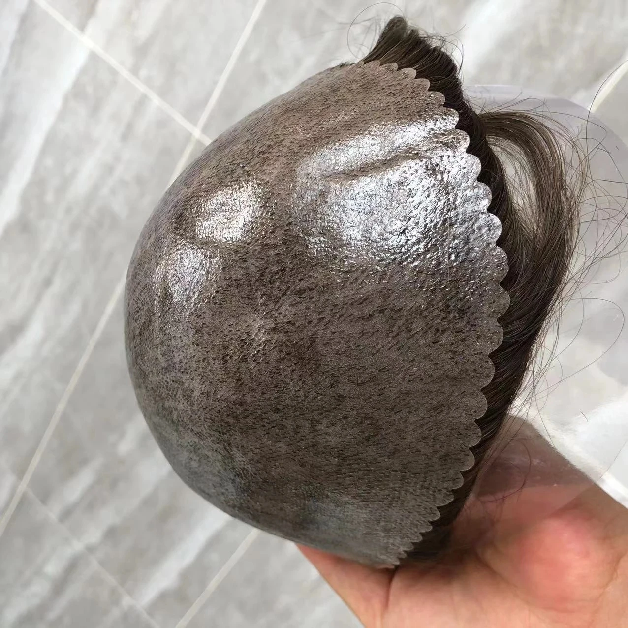 100% มนุษย์ผมผู้ชาย Toupee เส้นผมธรรมชาติผิว PU ฐานทนทานบาง 0.1 มม.ชายวิกผมเปลี่ยนหน่วย Capillary Prosthesis