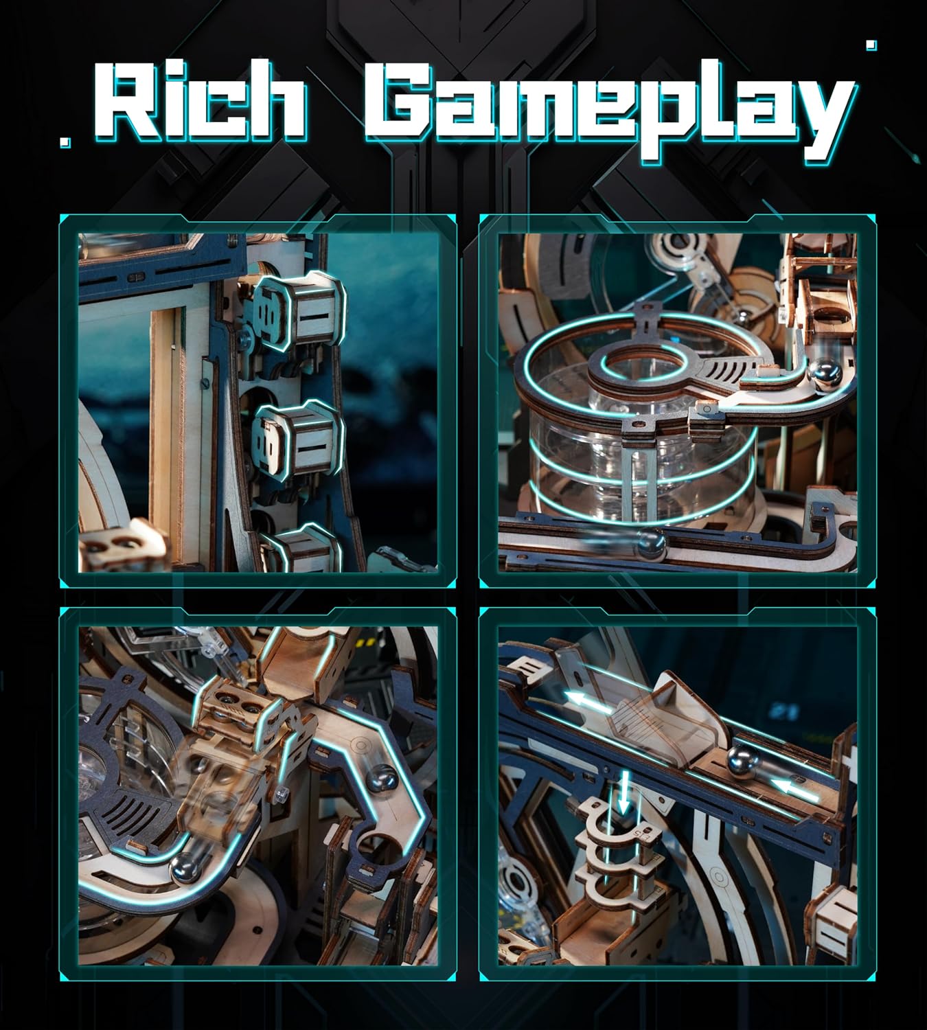 Robotime Rokr 電動モデルキット マーブル宇宙港 3D パズル 頭の体操 木製パズル 組み立て玩具 ギフト 男性/女性/ティーン向け