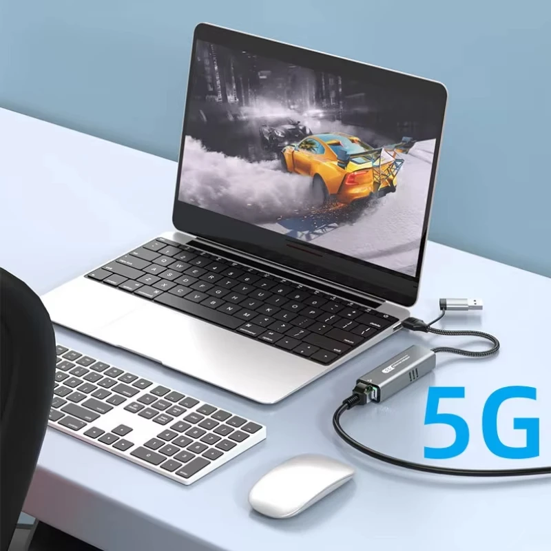 Адаптер проводной сетевой карты 5000 Мбит/с Адаптер USB/Type-C к RJ45 5G USB 3.0 Конвертер проводной сетевой карты HUB для ноутбука Win 7/8/10