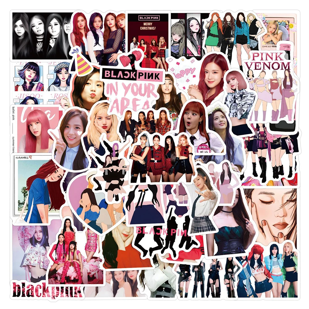 10/30/50/100 Uds Kpop pegatinas negras y rosas Linda chica de Corea pegatina estética decoración Notebook funda de teléfono portátil calcomanías de grafiti