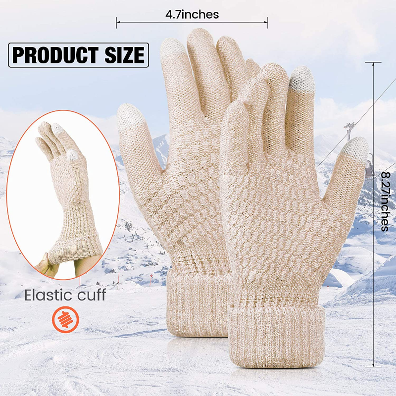 ใหม่ผู้หญิง Plush Thicken หน้าจอสัมผัสถุงมือผู้ใหญ่ Soft Warm Fleece เรียงรายถักถุงมือหญิง Elastic Cuff Texting ถุงมือ Unisex