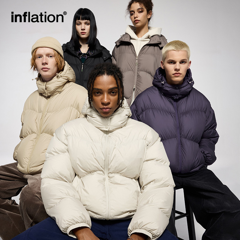 INFLATION Chaqueta de plumón ligera unisex invierno 90% abajo clásico color sólido con capucha abrigo suelto para hombres