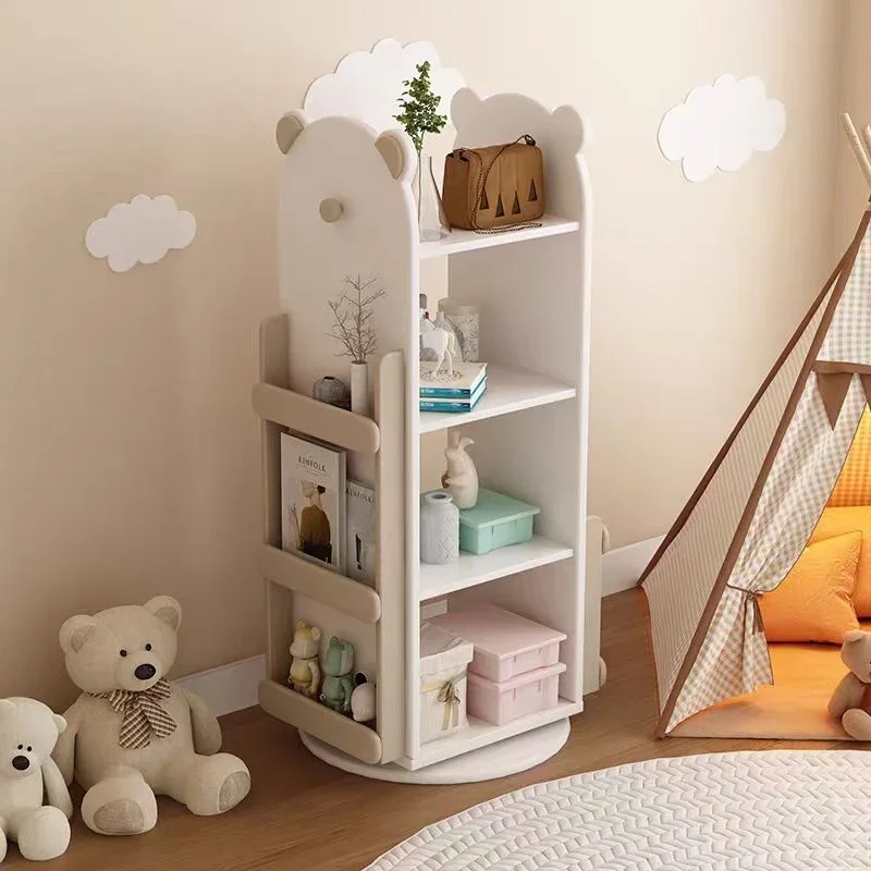 O produto pode ser personalizado. Estante giratória de madeira maciça completa Estante infantil de 360 graus