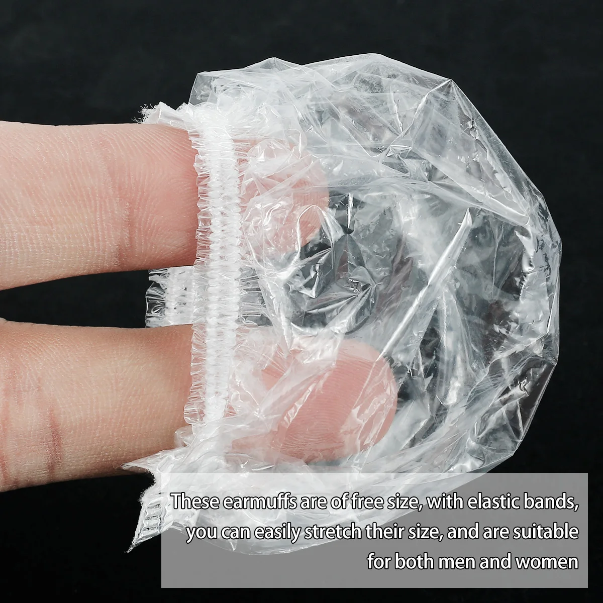 Protetores de ouvido transparentes com bandas elásticas, capas portáteis para chuveiro de tintura de cabelo, tampas descartáveis, impermeáveis, 100PCs