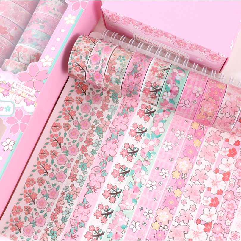 12Pcs 사쿠라 Washi 테이프 스크랩북 용품 마스킹 테이프 Cinta Adhesiva Decorativa 학교 용품 일기 장식 Washitape