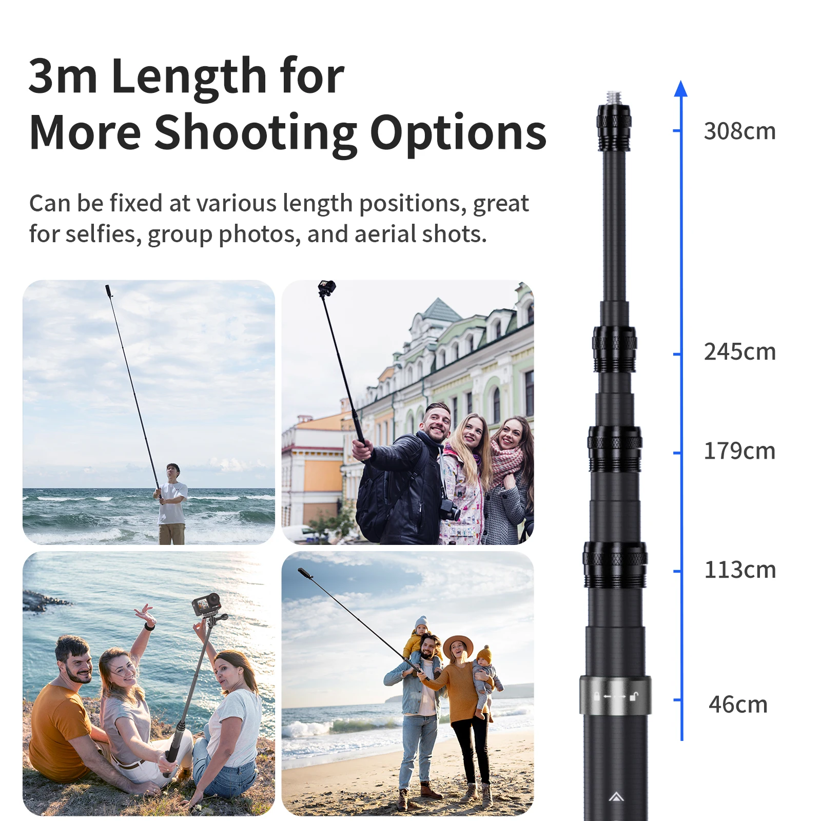 aMagisn Palo selfie invisible de 3 m, monopié extensible de fibra de carbono de 118" para Gopro Max, Insta360 X3, X4, X5 y DJI Osmo 360. Accesorios.