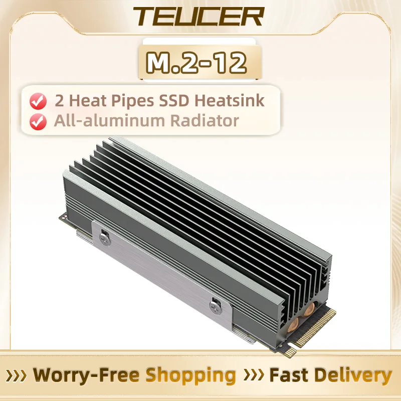 TEUCER M.2 2280 SSD Dissipador de calor com almofada térmica 2 tubos de calor Radiador de unidade de estado sólido para M.2 NVMe 2280 SSD Cooler