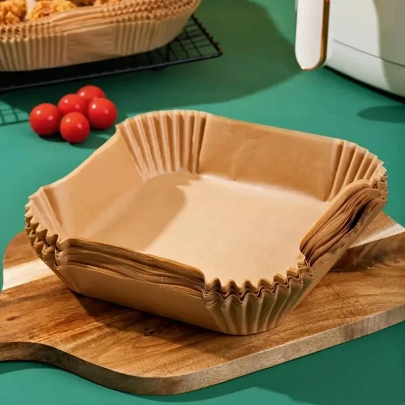 Bandeja de papel especial para freidora de aire, almohadilla de papel absorbente de aceite resistente a altas temperaturas, papel cuadrado para hornear, cocina, 50/100 Uds.