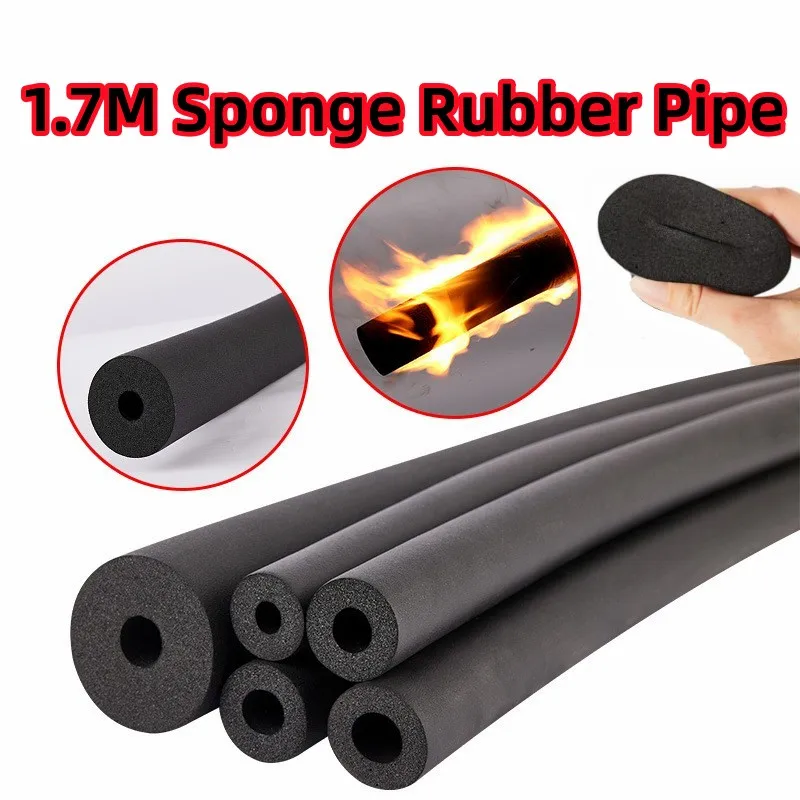 1.7M Sponge Rubber Pipe Black Waterproof Pipeline Holder Thermal Insulation Tubular Protective Sleeve Tube Protector