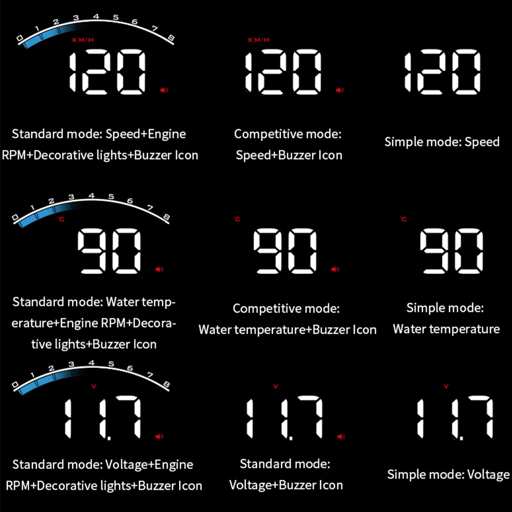 Nuevo M6S HUD pantalla frontal de coche OBD2 velocímetro reloj temperatura del agua voltios KM/h MPH electrónica automática proyector de parabrisas