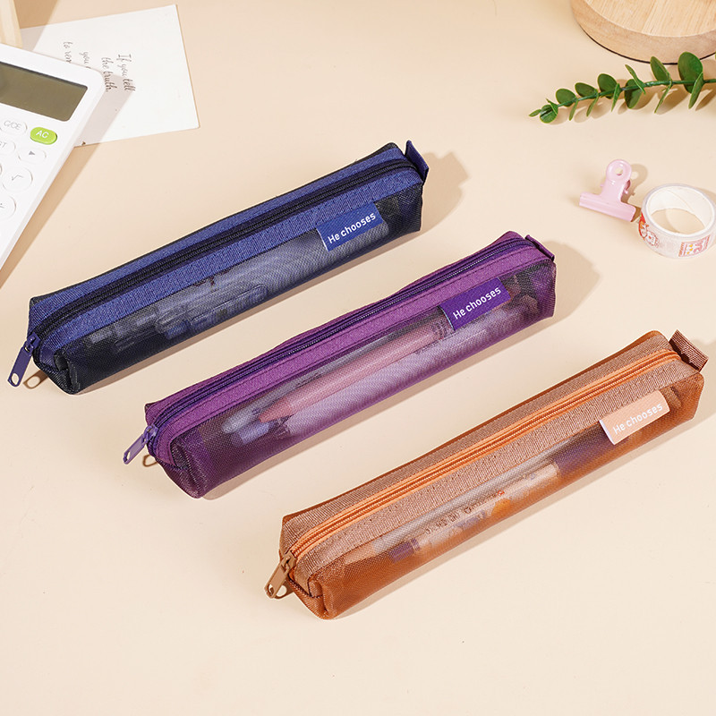 1Pcs Einfache Mesh Transparent Bleistift Fall Lagerung Stift Tasche Mäppchen Tragbare Mini Nette Schreibwaren Büro Schule Liefert