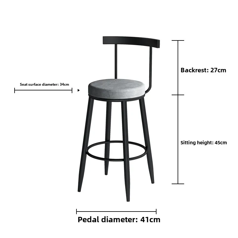 Silla de Bar moderna y ligera de lujo, taburetes de hierro con base alta para mostrador, asiento cómodo con respaldo, escena versátil, muebles para el hogar