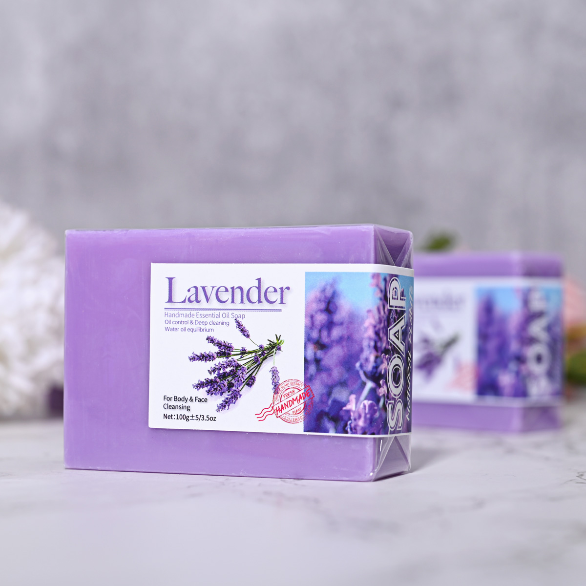 Sabonete de óleo essencial de lavanda orgânico natural Sabonete artesanal para limpeza, refrescante, controle de oleosidade, sabonete de banho