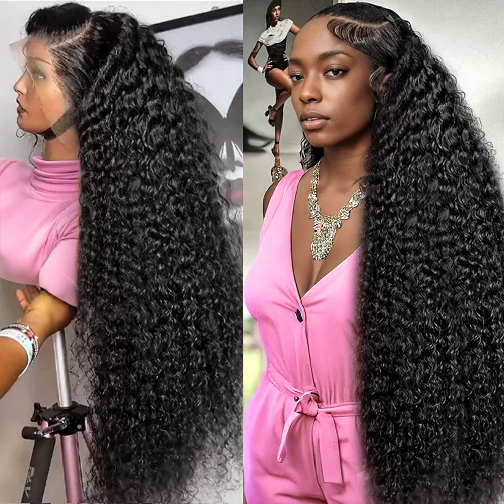 40 Inch 250 Density Curly 13x6 HD Lace Frontal Wigs Human Hair Brazilian Deep Wave Transparent Lace Front Wig 100% Human Hair 30