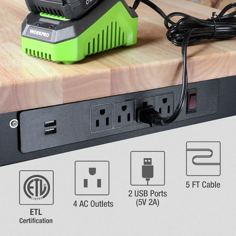 WORKPRO 60" Adjustable Workbench, Rubber Wood Top Heavy-Duty Workstation, 2000 LBS Load Capacity Hardwood Worktable