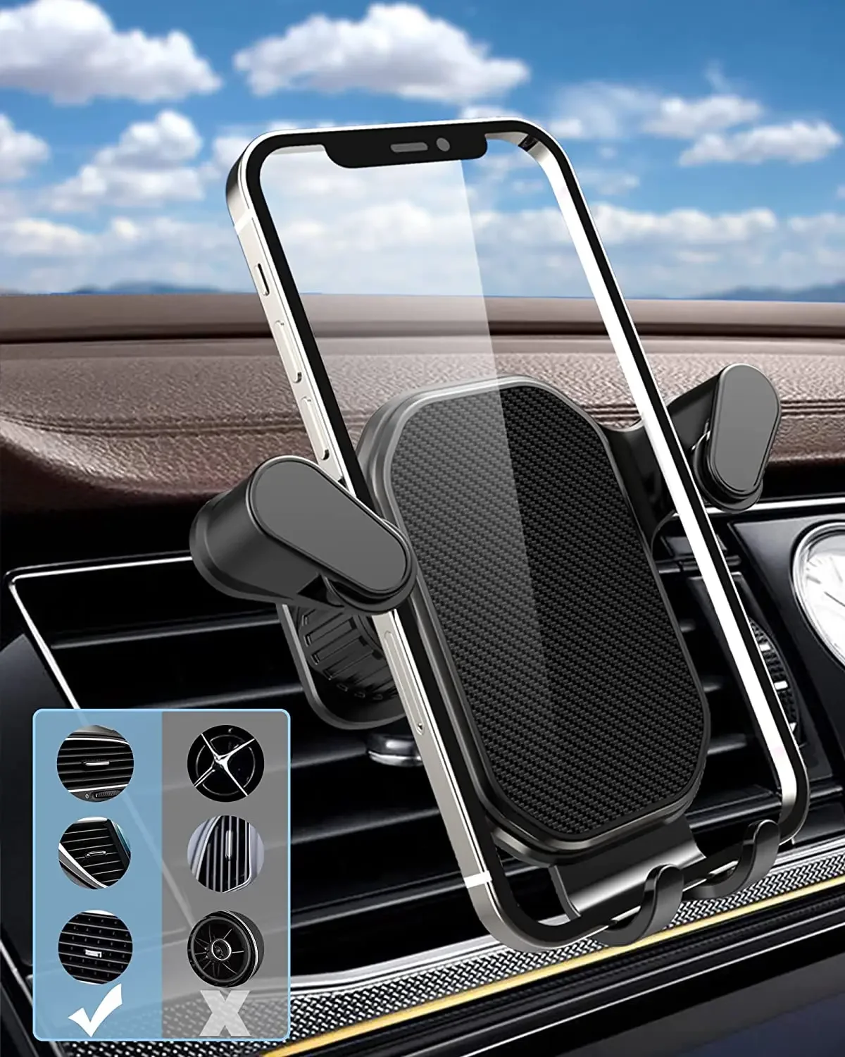 Universele auto-ontluchter telefoonhouder zwaartekracht cliphouder 360 °   Rotatie verstelbare beugel voor iPhone 14 13 12 Samsung Xiaomi