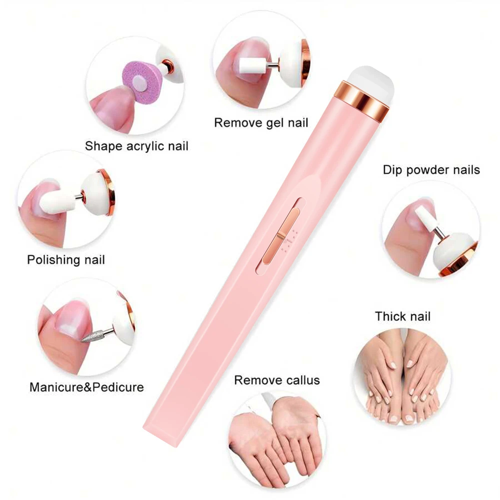 YIKOOLIN juego de cuidado de lima de uñas portátil, luz LED ajustable, 4 velocidades, 12 brocas de fijación, carga USB, uso doméstico