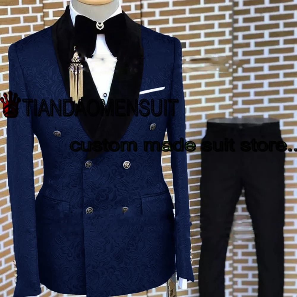 ชายชุด2ชิ้นงานแต่งงาน Tuxedo เจ้าบ่าวเสื้อคู่ชุด Jacquard อย่างเป็นทางการ Blazer กางเกง Conjuntos De Chaqueta