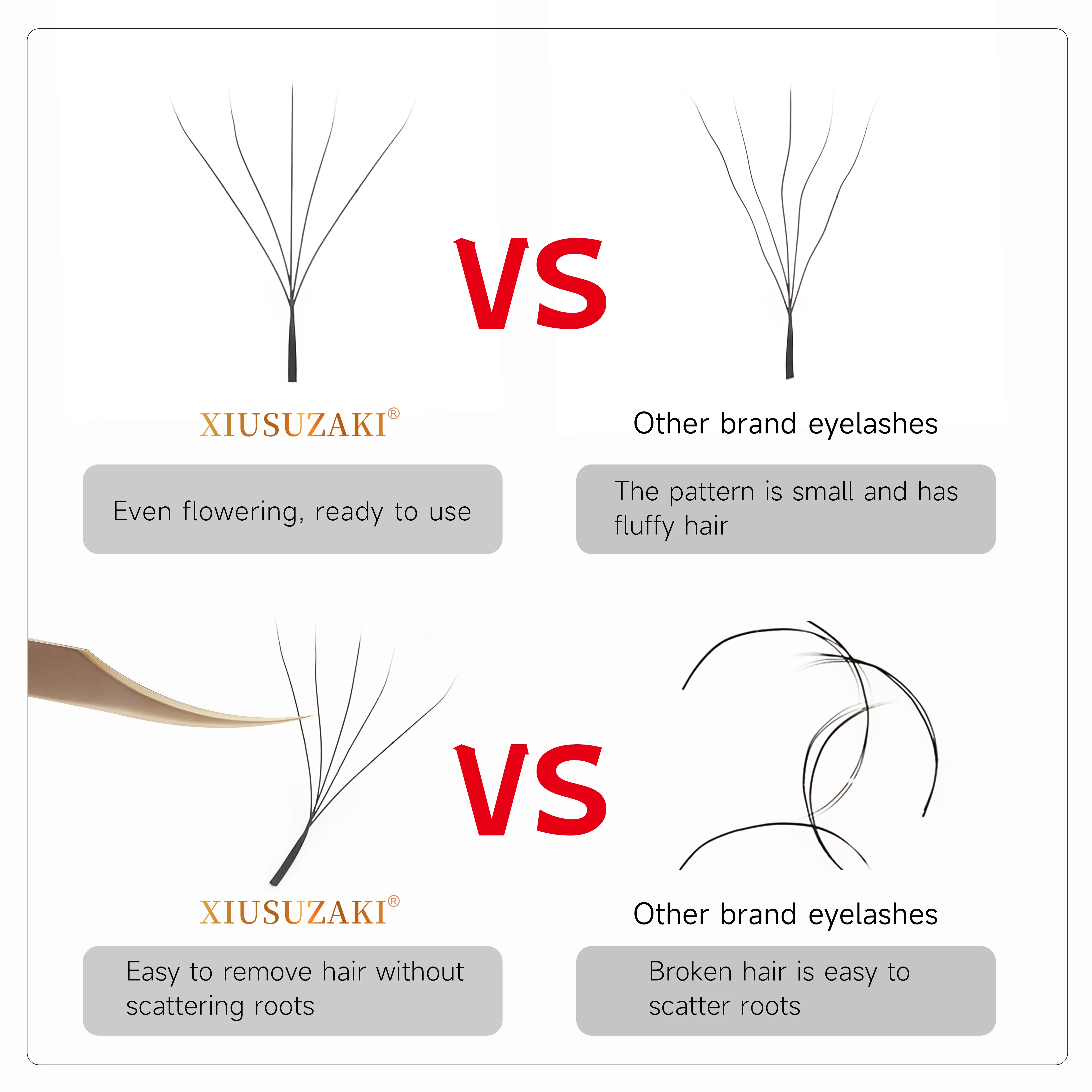 XIUSUZAKI 5D W Shaped Bloom Automatic Flowering Premade Fans Eyelashes Extensions Natural Soft Light High Individual Lashes