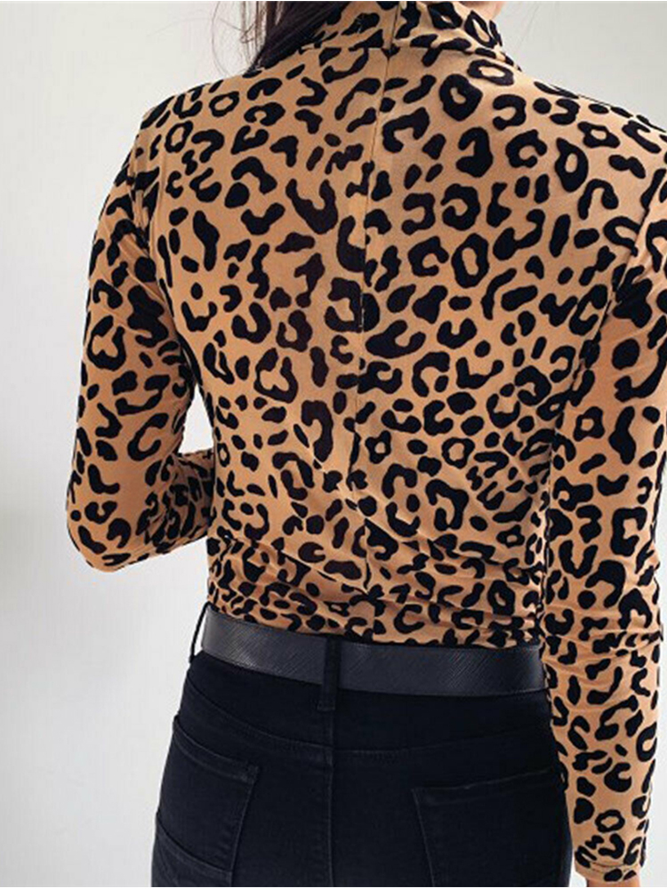 Frauen Blusen Mode Leopard Print Rollkragen Bluse Herbst Langarm Shirts Party Damen Kleidung Damen Blusen Und Tops