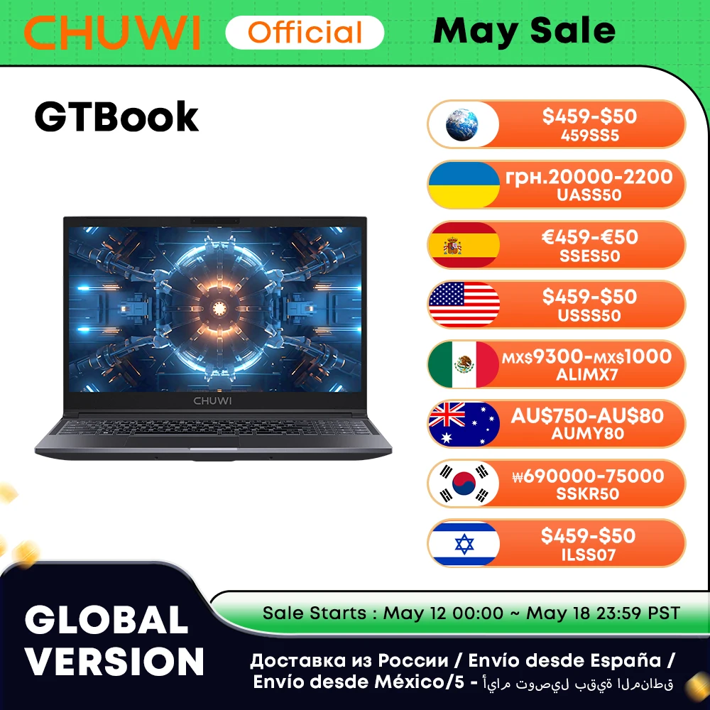 World Premier CHUWI GTBook i5-12450H RTX 3050 Gaming Laptop 15.6inch FHD Screen 16GB RAM 512GB SSD Metal Body Dedicated Notebook
