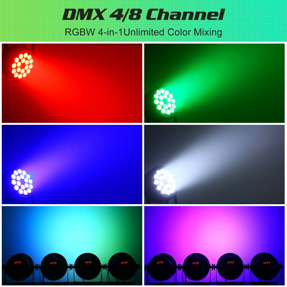 Yiflamefly 18 LED Par Light 200W LED Stage Light 4 w 1 RGBW Stage Lighting Spotlight Par Spotlight z DMX512 i 8 kanałami