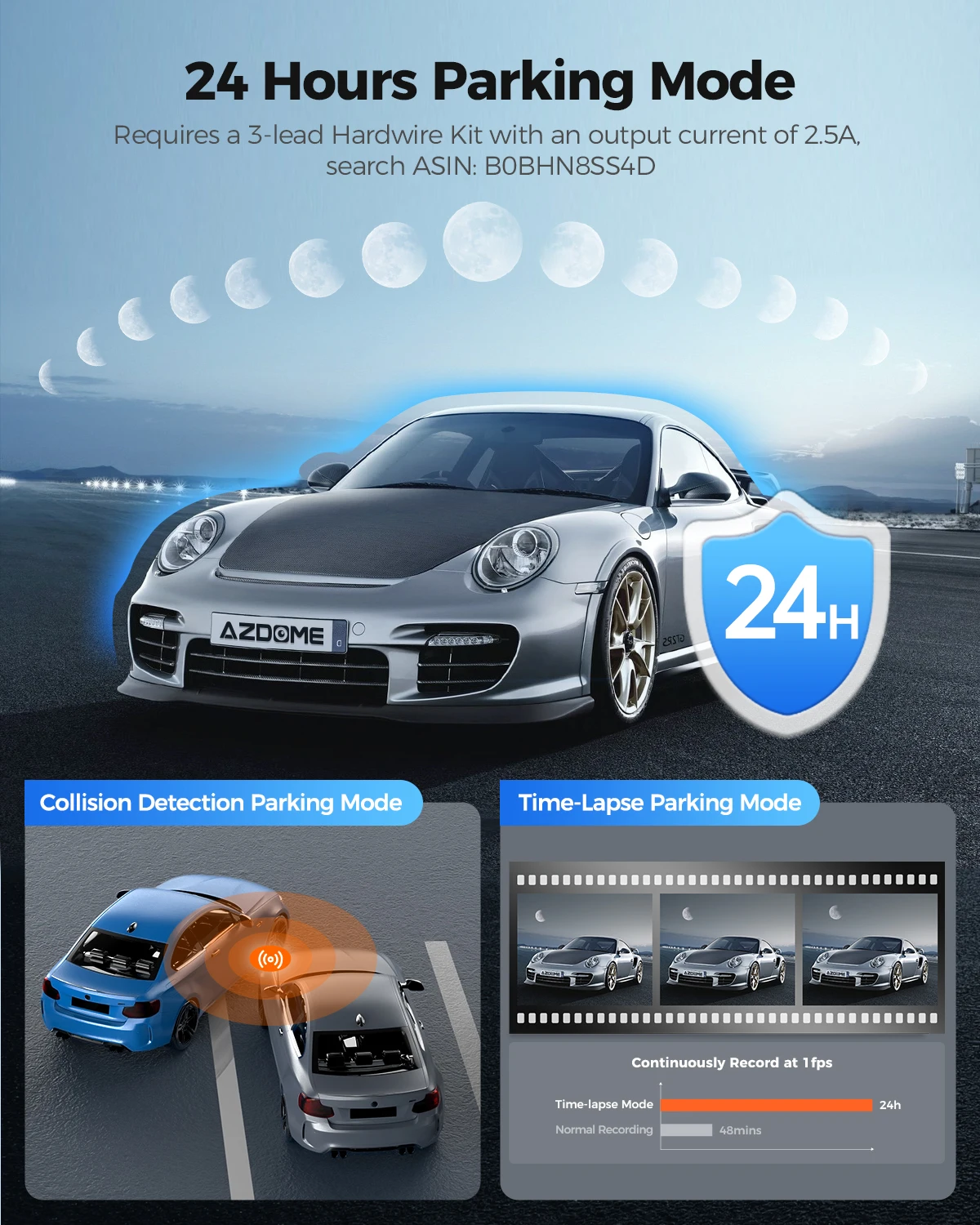 AZDOME M330 coche DVR 1296P cámara de salpicadero Control de voz inteligente WiFi aplicación gratuita sensor G registro de emergencia Monitor de estacionamiento grabación en bucle