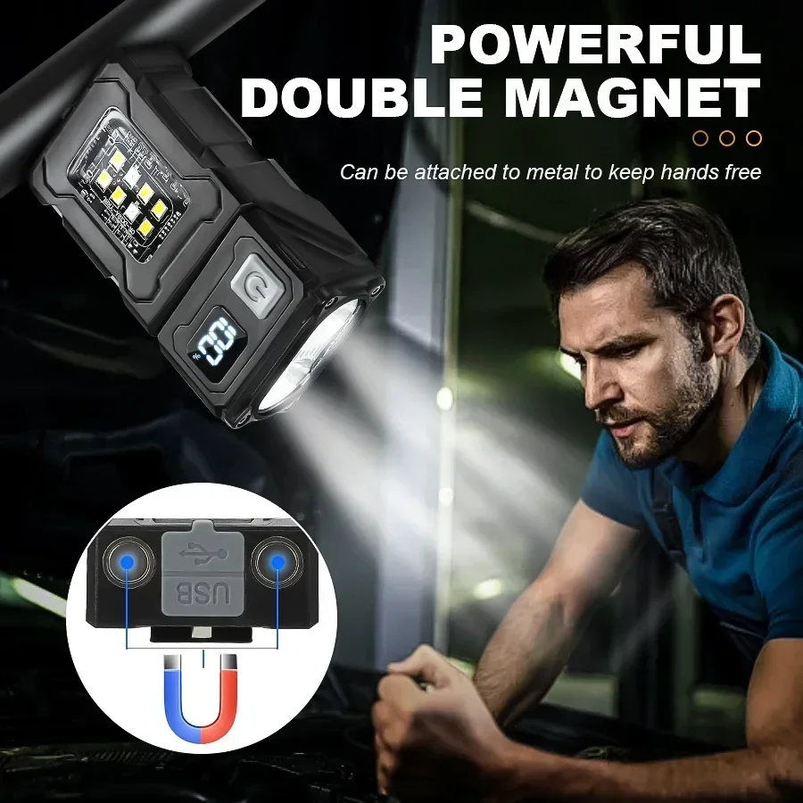 MINI linterna LED recargable por USB, linterna portátil con imán trasero, linterna de Camping superbrillante, luz de emergencia COB lateral