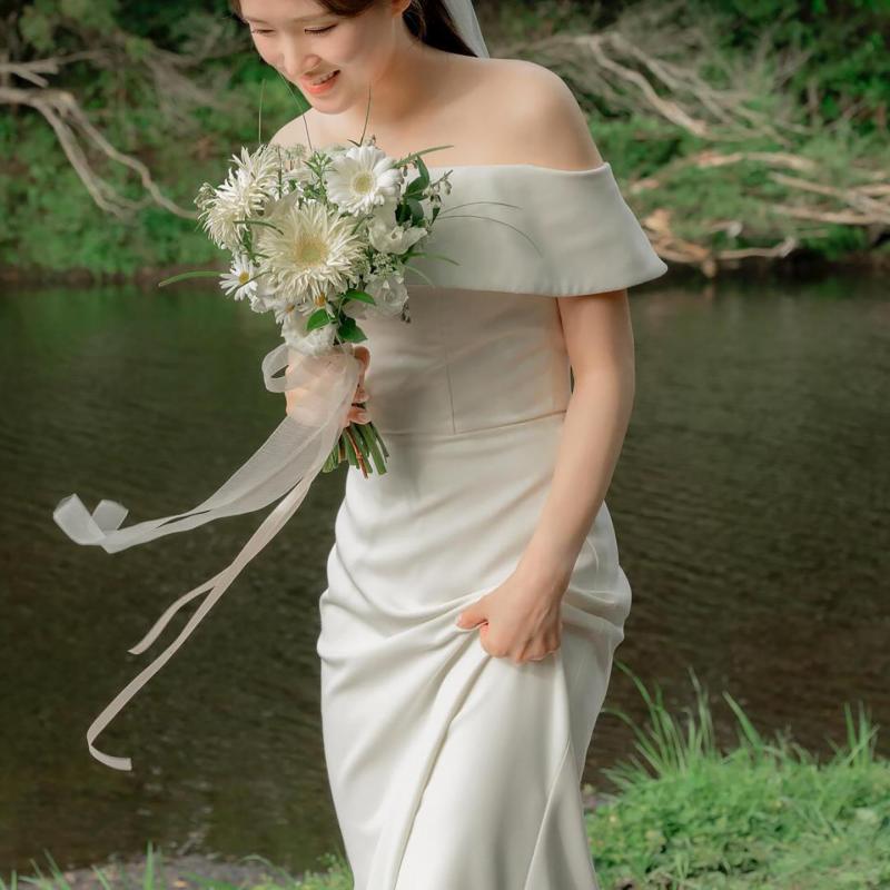 Robe De mariée sirène élégante en Satin doux, épaules dénudées, longueur au sol, Simple, personnalisée
