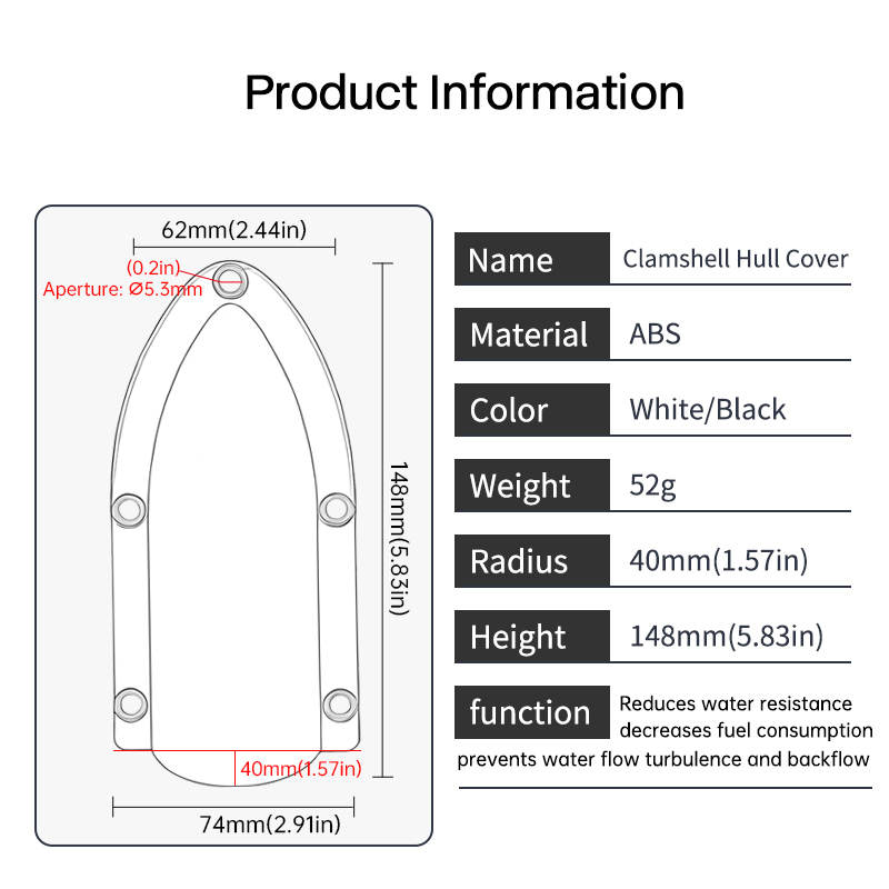 Marine Clamshell afvoerafdekking – anti-terugstroom bootafvoeraflector, waterdichte spatscherm, vermindert waterbestendigheid, ABS,
