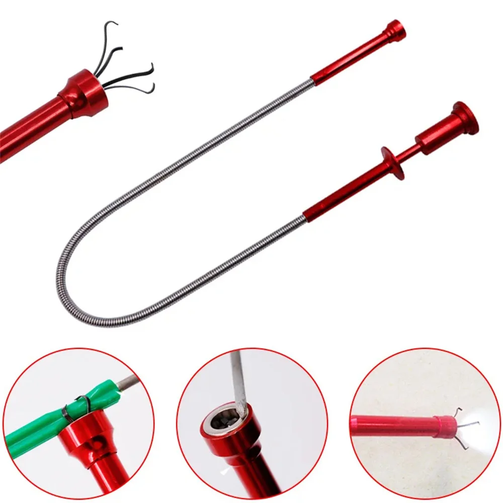 Griffe de ramassage magnétique télescopique, outil de ramassage magnétique, 4 griffes avec lumière LED, pince à ressort Flexible (sans batterie)