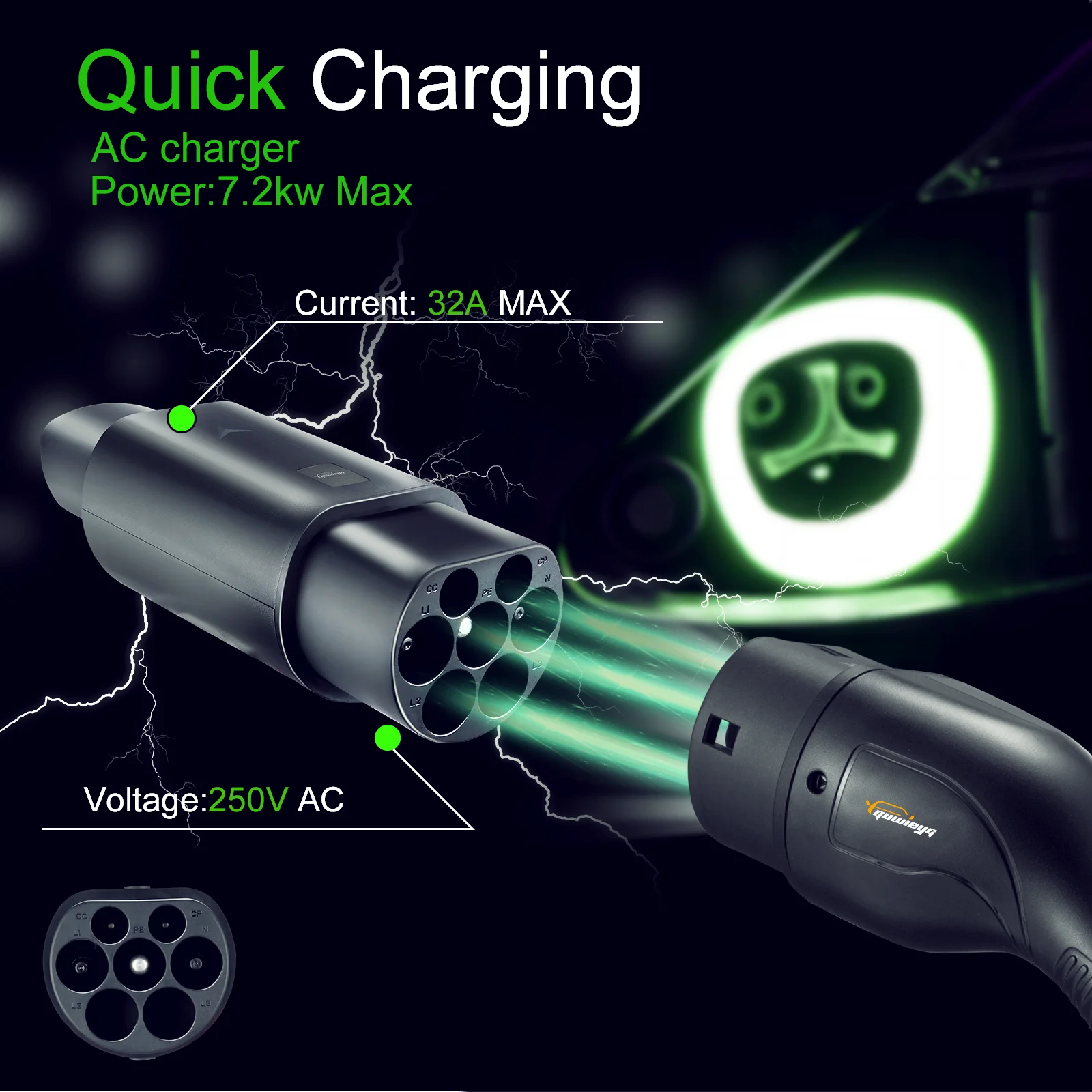 Type2 - Tesla アダプター AC 7.2KW Tesla Model S/X/3 に適合 Type2 EV 充電器と互換性あり (Tesla Type2 充電器には適合しません)