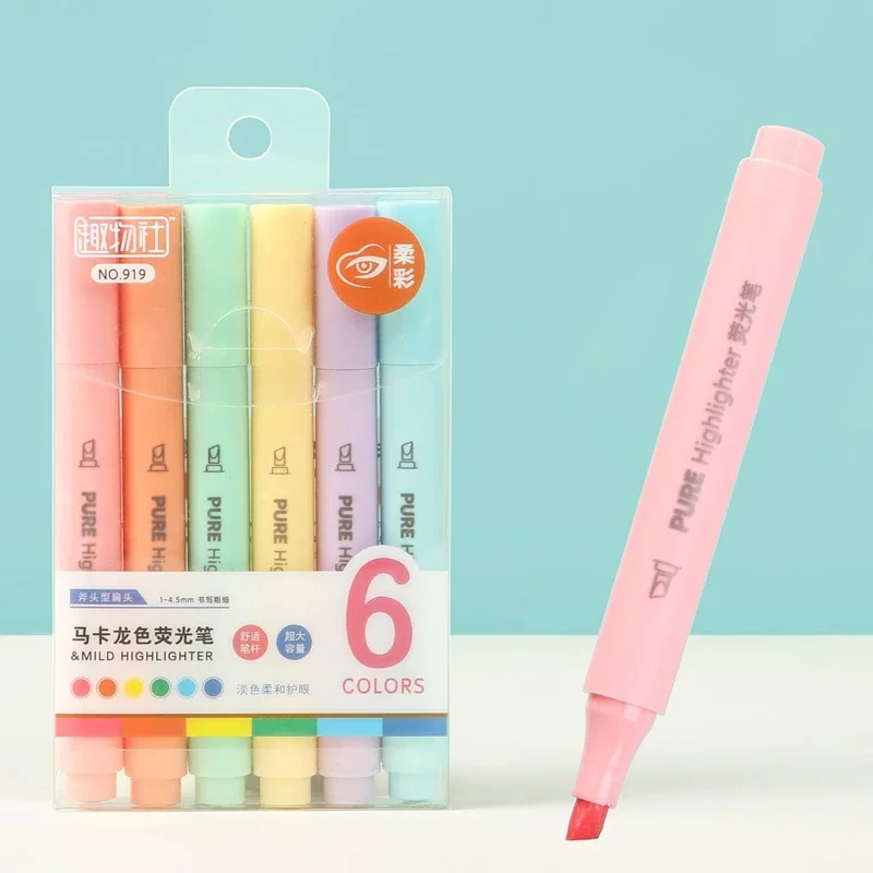 6 Teile/satz Pastell Farbe Macaron Highlighter Stift Marker Stifte Fluoreszierende Stift Zeichnung Textmarker Nette Schreibwaren Schule Liefert