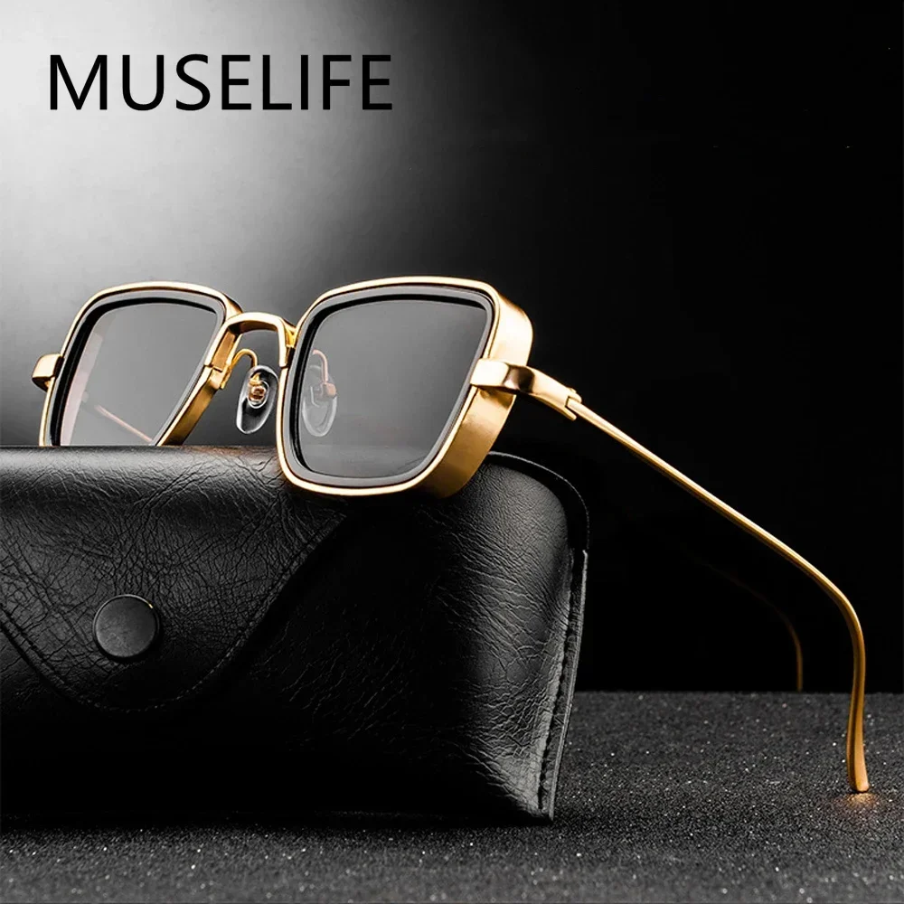Gafas de sol Retro con estilo para hombre y mujer, lentes de sol UV400 cuadradas Vintage de Metal Steampunk