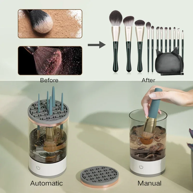 Pulitore per pennelli per trucco elettrico portatile con presa USB con macchina per trucco in gomma Pulitore rapido USB elettrico per collare spazzola per pulizia Brus