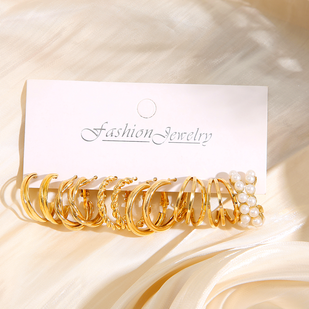 ハートパールブラブライヤリングセットメタルゴールドカラー蝶ロックイヤリング女性のためのシェルトレンディジュエリーフープイヤリング 2024