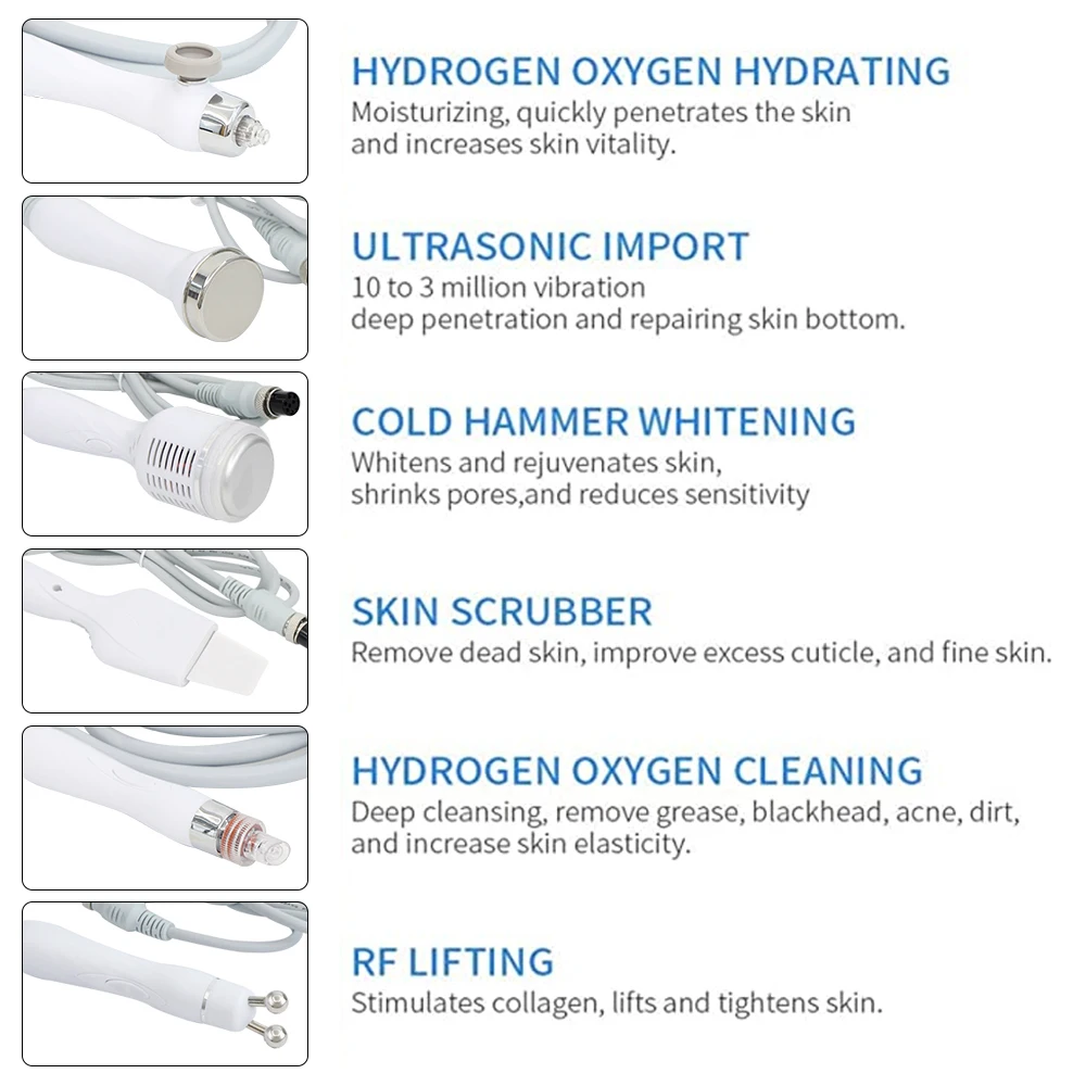 New 7 in 1 Hydro Dermabrasion Facial Machine Water Oxygen Hydrogen Deep Cleansing Auqa Peeling Bio Lifting Blackhead Remove Tool