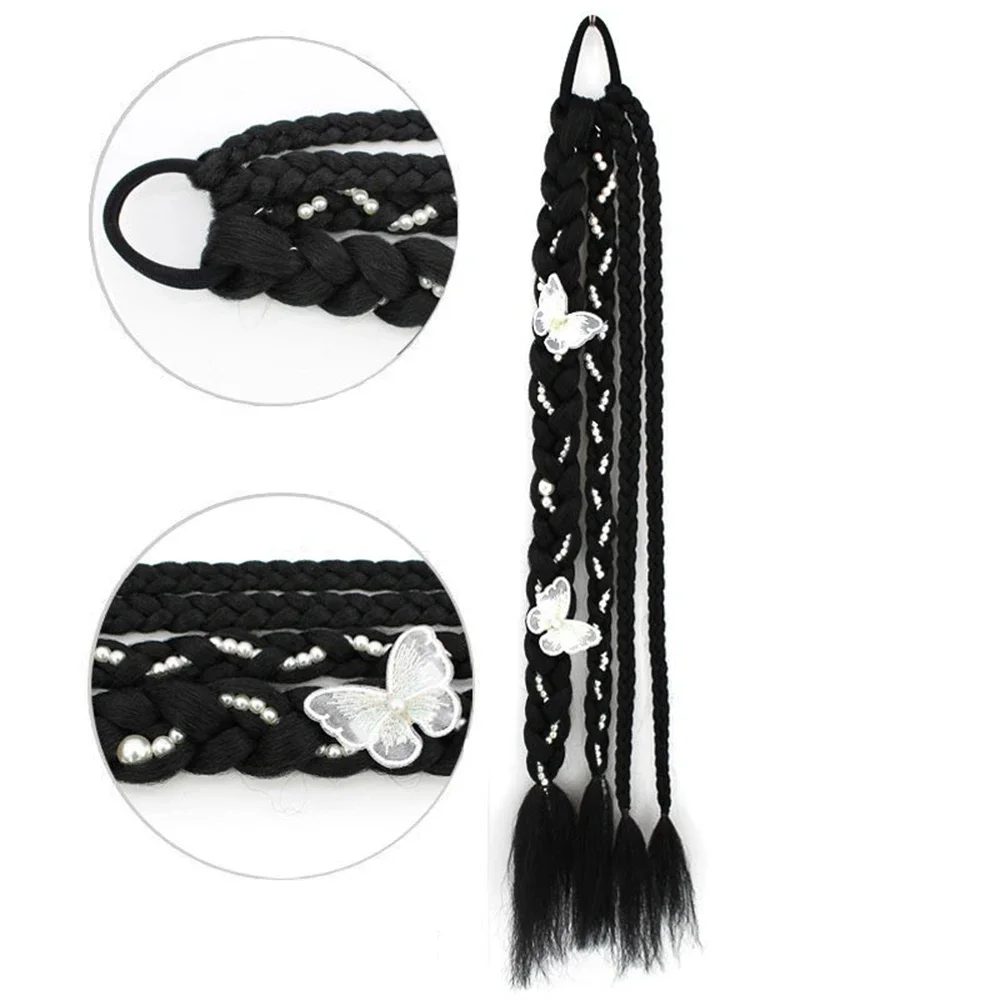 4 Braids Synthetic Bubble Braid With Crystal Butterfly Ponytail Wig Braid Sweet Cool Cute Twists Braid Increases Hair Volume