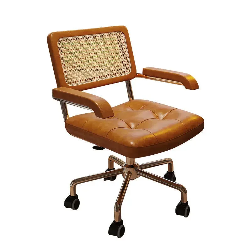 Rattan Weave Computer Chairs Japanese Comfortable Study Desk Seat Rotating Lifting Chair Breathable Armrest Backrest Chair