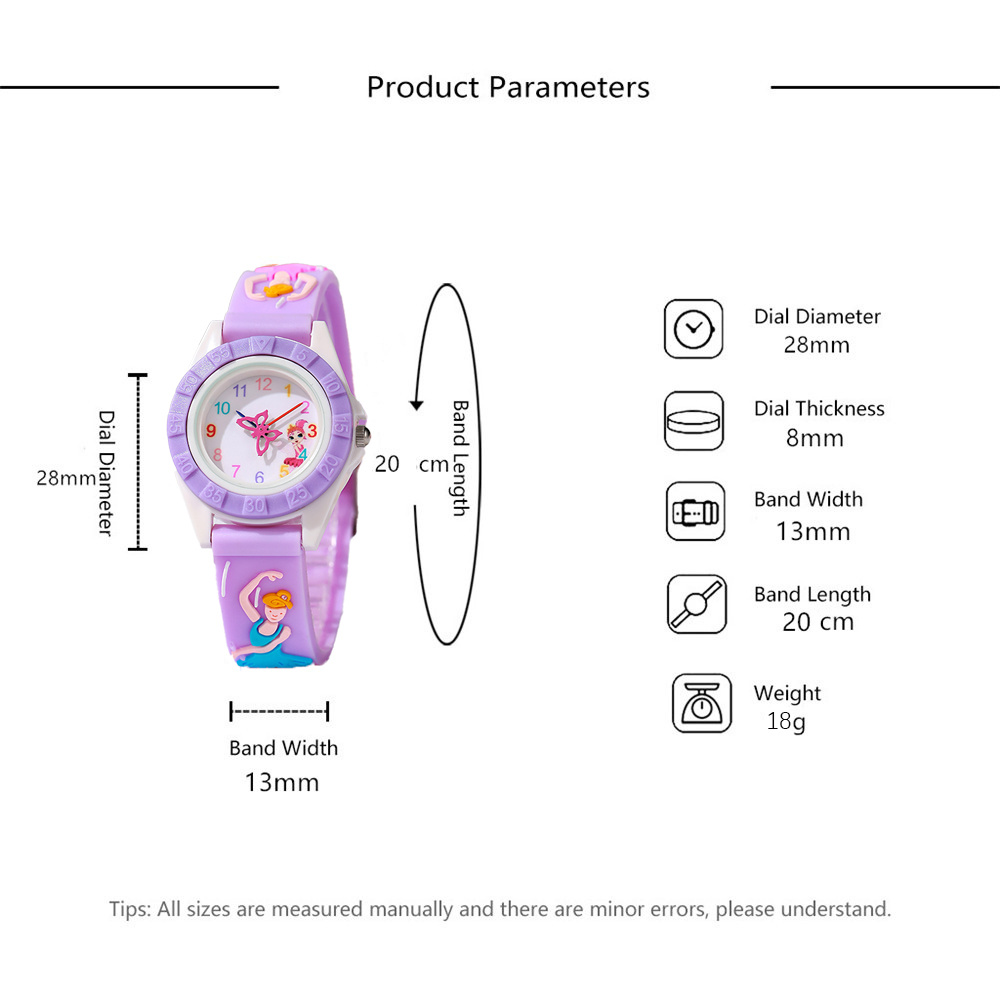 Reloj para niños Ballet de dibujos animados Chica Diseño Reloj de cuarzo Moda Púrpura Silicona Chica Regalo Estudiante Reloj de pulsera