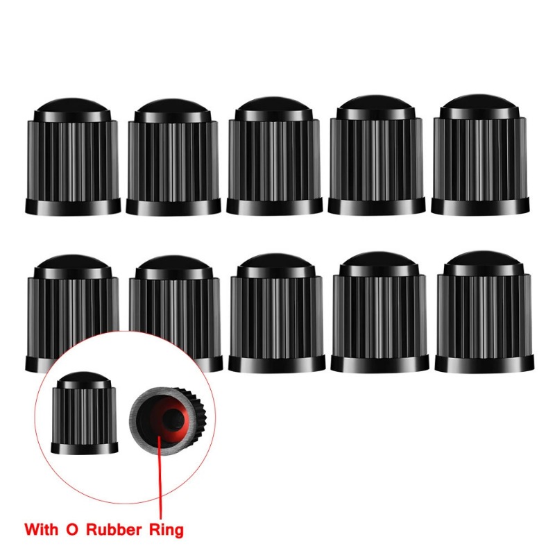 20PCS Car Tire Valve Plastic Black Bike Tyre Valve Caps O Rubber Ring Covers Dome Shape Dust Valve for Auto Motorcycle Cap Decor