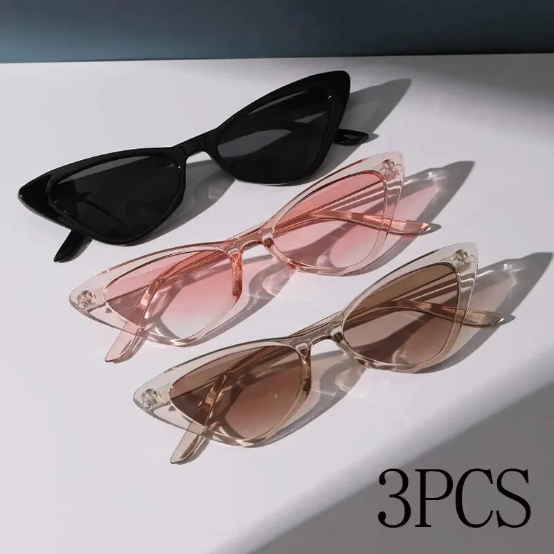 Gafas de sol pequeñas de ojo de gato para mujer, anteojos de sol ajustados, Retro, Vintage, estrecho, 3 pares por juego