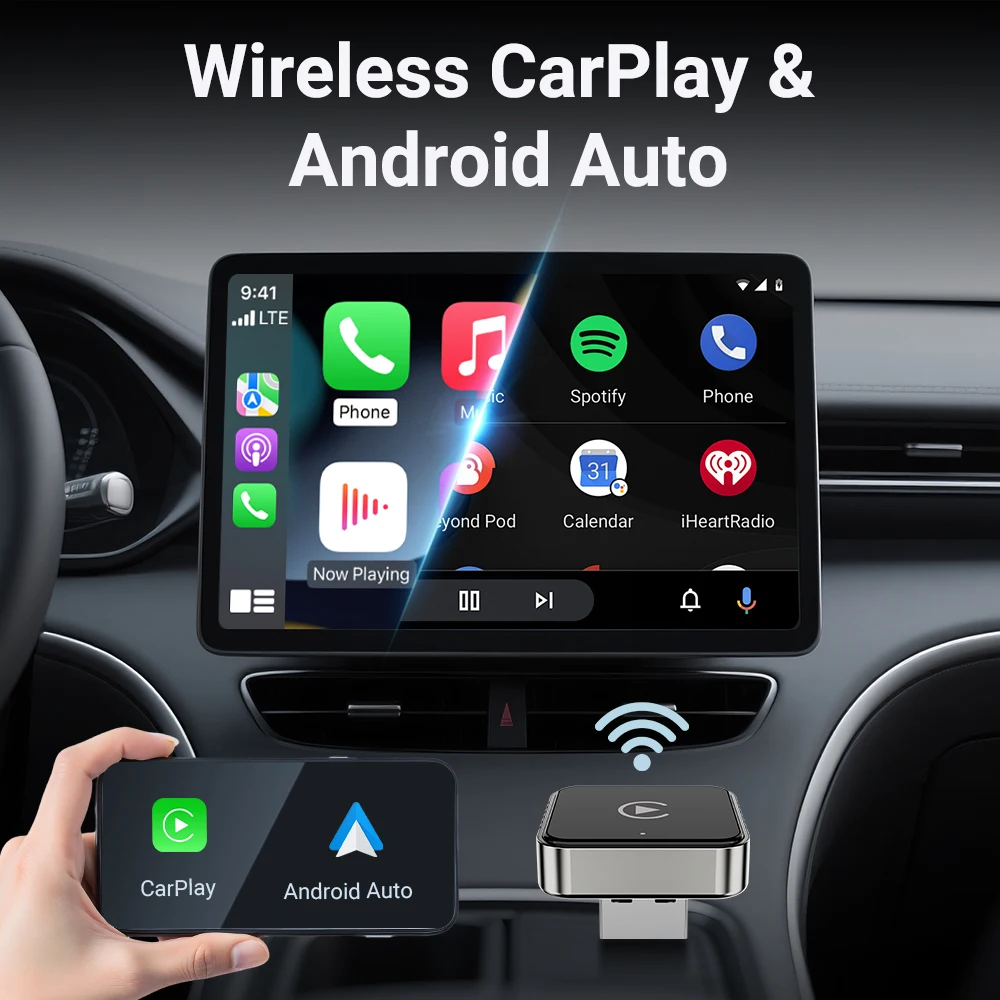 Wireless CarPlay Android 2025 New Smart Auto Adapter Hassle-Free Plug&Play Stable BT WiFi Connect OTA Upgradable Fit 99% Vehicle