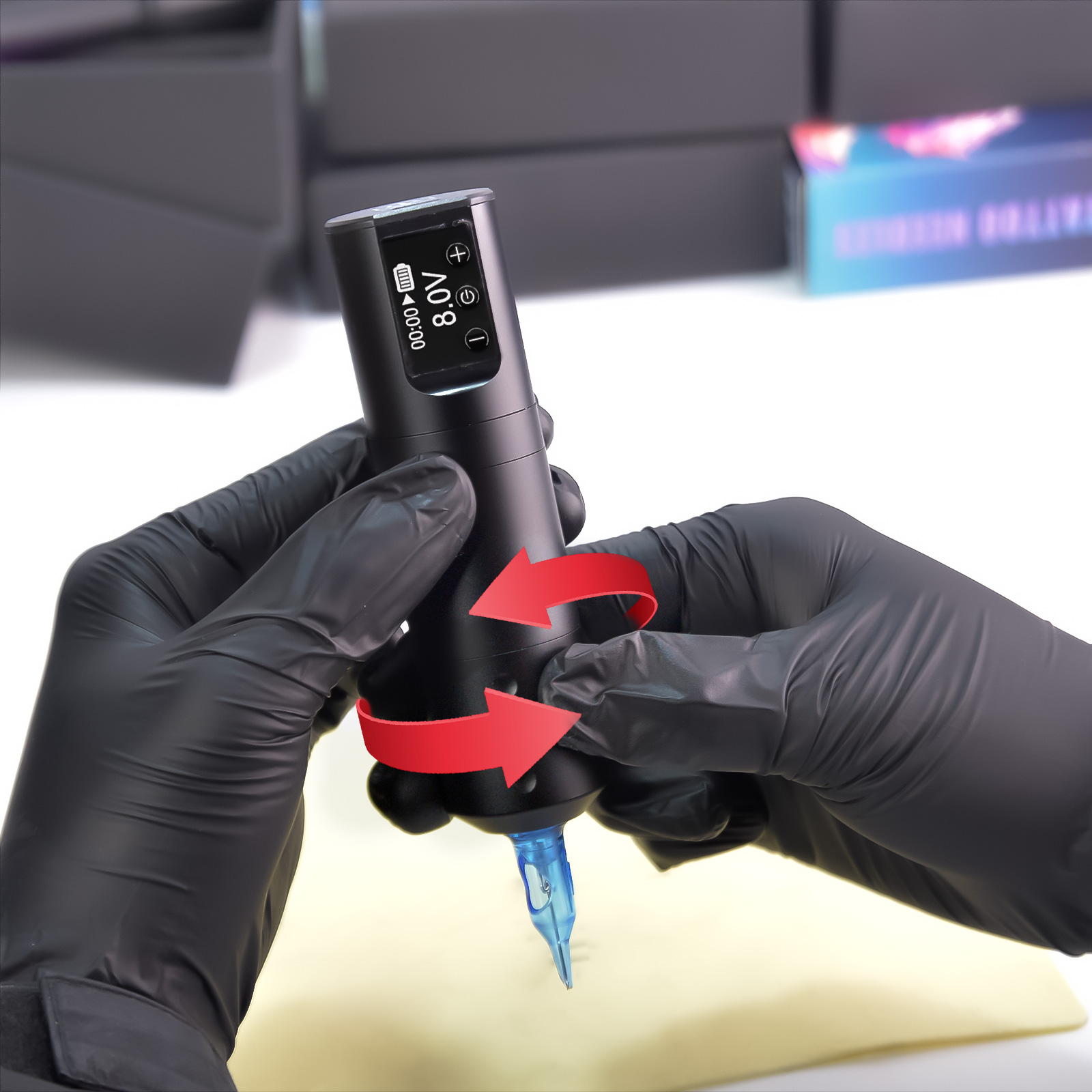 POSEIDON ชุดปากกาสักโรตารีไร้สายชุดเครื่องสัก Coreless มอเตอร์คุณภาพสูง Tattoo Gun Kit สําหรับศิลปินสัก