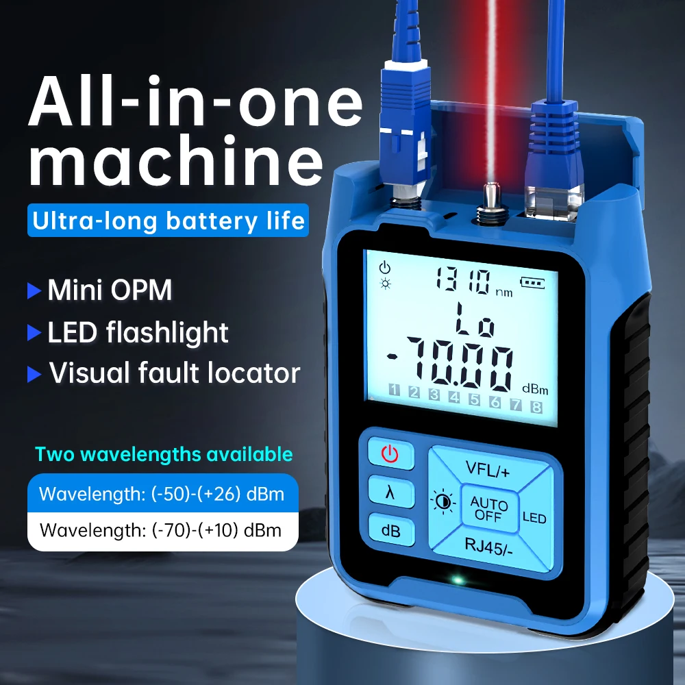 SAIVXIAN Optical Power Meter -50 ~ + 26dBm 4 in 1 Multifunction Visual Fault Locator เครื่องทดสอบสายเคเบิลเครือข่ายไฟเบอร์ 1-50MW (อุปกรณ์เสริม)