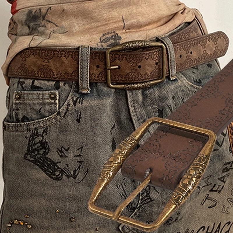 Padrão de impressão retro y2k cintos para mulheres designer luxo marca pino fivela cintura jeans cinto feminino couro do plutônio hip hop cintura