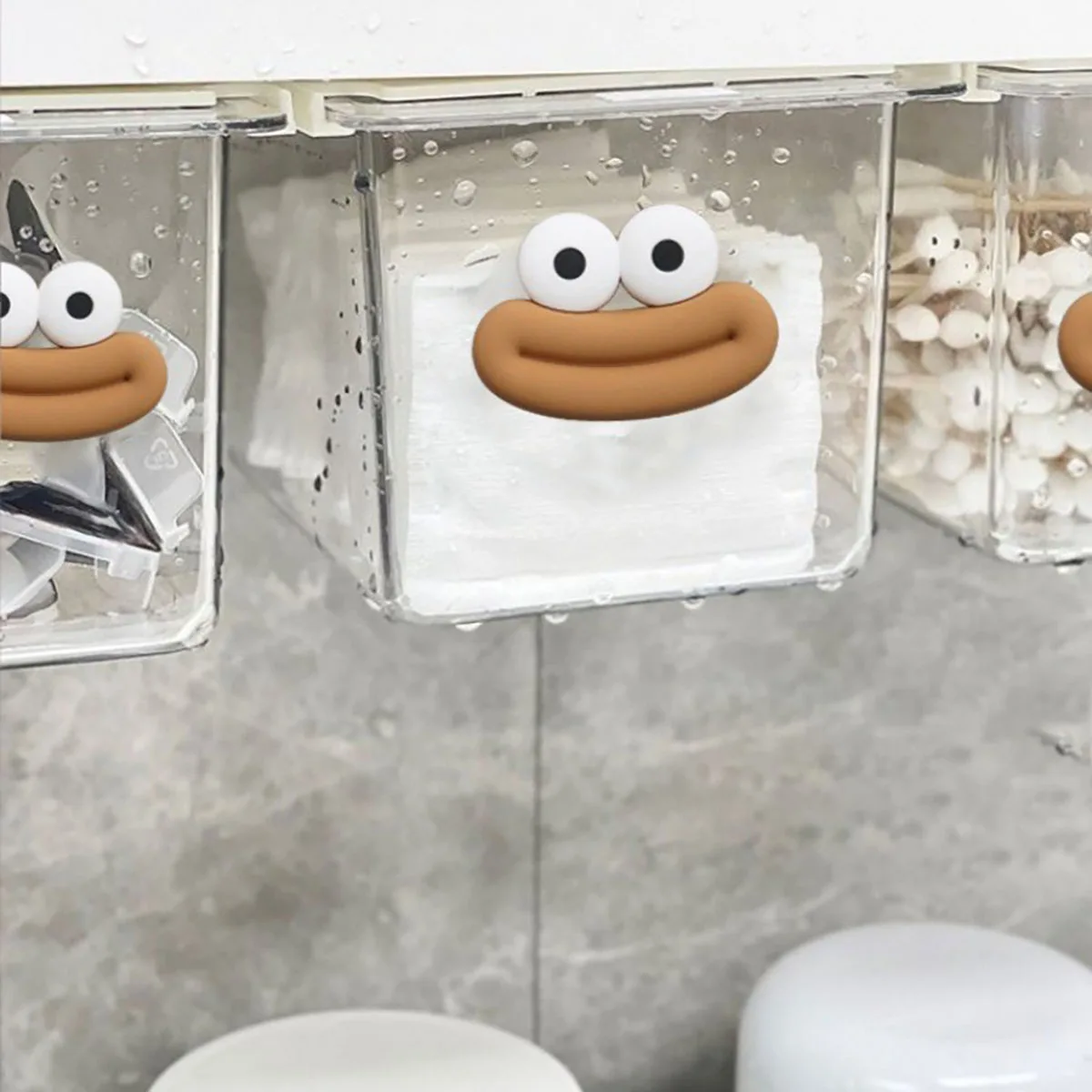 Scatola portaoggetti in stile cassetto estraibile da bagno in cotone trasparente per trucco in bastoncini di cotone sotto l'armadietto a specchio