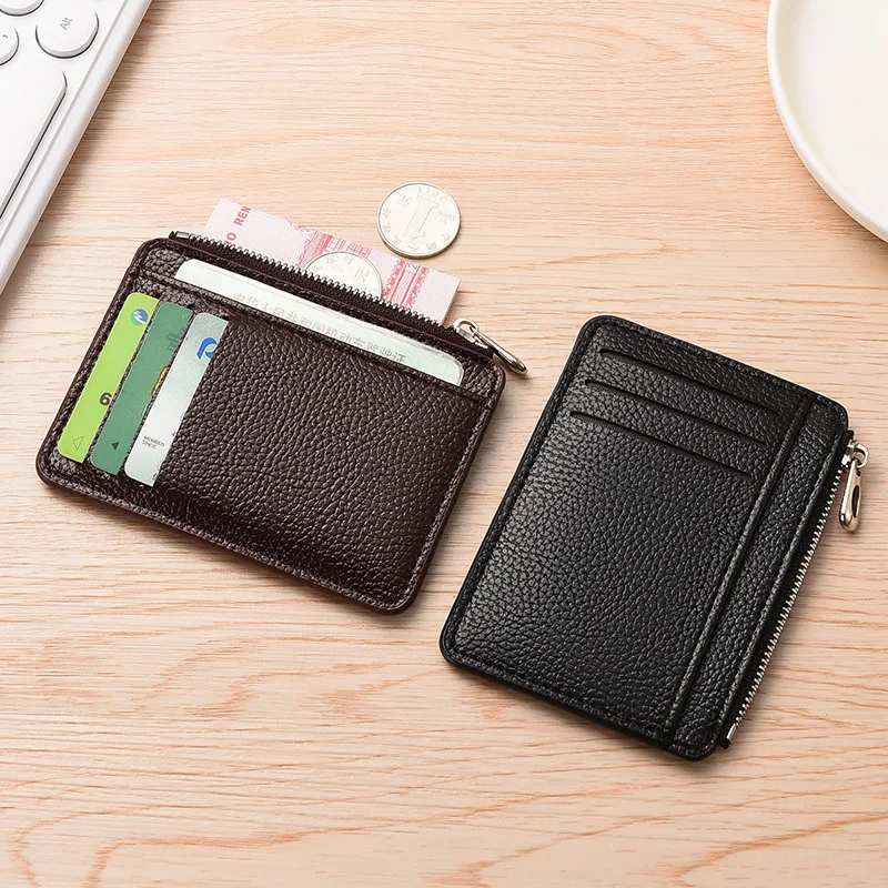 New hot selling creative zipper card bag with large capacity, ultra-thin and multi slot lychee pattern coin wallet