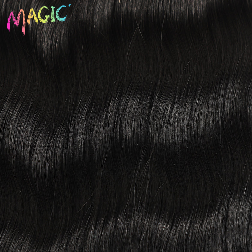 Magic สังเคราะห์ 6PCS 20 นิ้วธรรมชาติ Wave Hair Bundles สีดํา Extensions ทนความร้อน Strands ผม Tresses